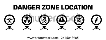  Danger zone location icon set.Pin icon. Vector