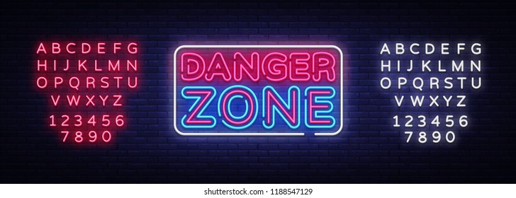 Danger Zone neon signs vector design template. Danger Zone neon symbol, light banner design element colorful modern design trend, night bright advertising. Vector. Editing text neon sign