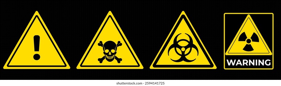 Danger zone warning frame with futuristic HUD elements for print and web design. Vector illustration featuring red caution borders, attention signs and alert messages