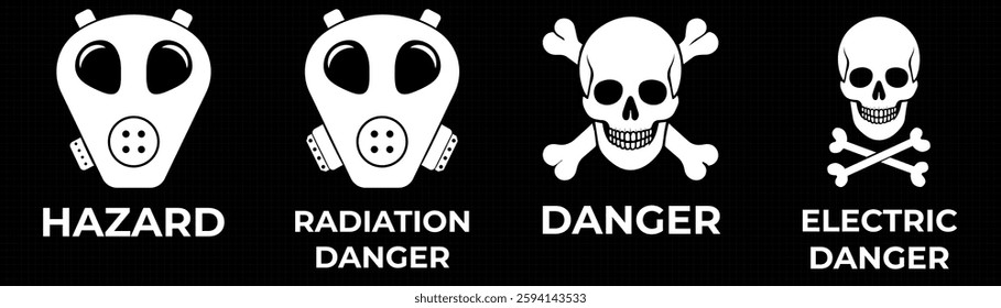 Danger zone warning frame with futuristic HUD elements for print and web design. Vector illustration featuring red caution borders, attention signs and alert messages