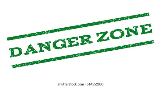 Danger Zone watermark stamp. Text caption between parallel lines with grunge design style. Rubber seal stamp with scratched texture. Vector green color ink imprint on a white background.