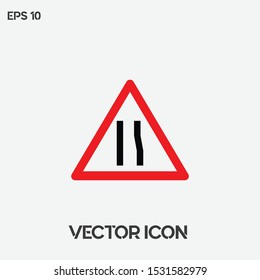 "Danger,Narrow" road sign vector icon. Ui/Ux. Premium quality.
