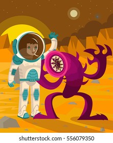 dangerous alien worm lamprey and astronaut on mars