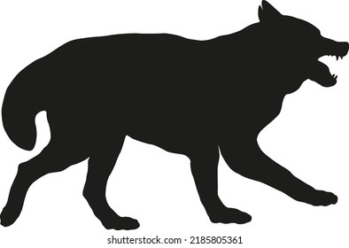 Un cachorro husky siberiano peligroso y enojado. Perro agresivo. Silueta de perro negro. Animales de mascotas. Aislado sobre un fondo blanco. Ilustración vectorial.