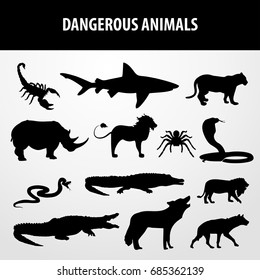 dangerous animals silhouette icon set. vector sign symbol on white background