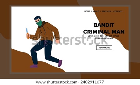 dangerous bandit criminal man vector. thief robbery, robber burglar, danger black dangerous bandit criminal man web flat cartoon illustration