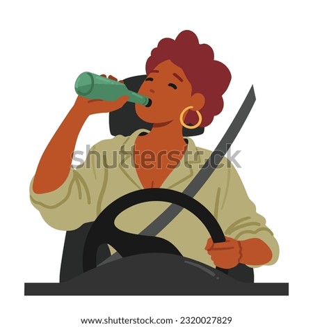 Dangerous Behavior, Woman Risking Lives By Drinking Alcohol While Driving, Endangering Herself And Others On The Road. Unlawful And Irresponsible Actions With Severe Consequences. Vector Illustration