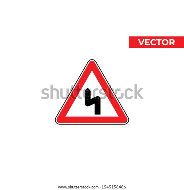 Dangerous bend\
to left sign. Dangerous curves to the left. Red vector triangle\
traffic sign on white\
background.