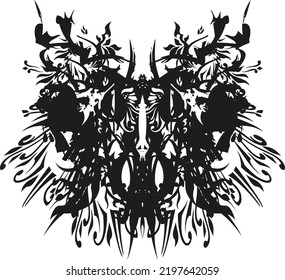 Dangerous butterfly wings in black-white tones for shield emblems or tattoos. Gothic linear butterfly for fabric, web icons, prints, textiles, interior, fashion, graphics on vehicles, vinyl cutting