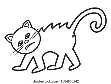dangerous cat, white vector illustration, coloring book for children