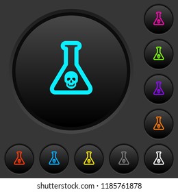 Dangerous chemical experiment dark push buttons with vivid color icons on dark grey background