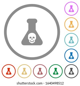 Dangerous chemical experiment flat color icons in round outlines on white background