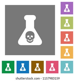 Dangerous chemical experiment flat icons on simple color square backgrounds