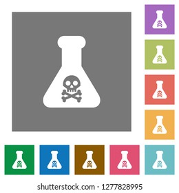 Dangerous chemical experiment flat icons on simple color square backgrounds