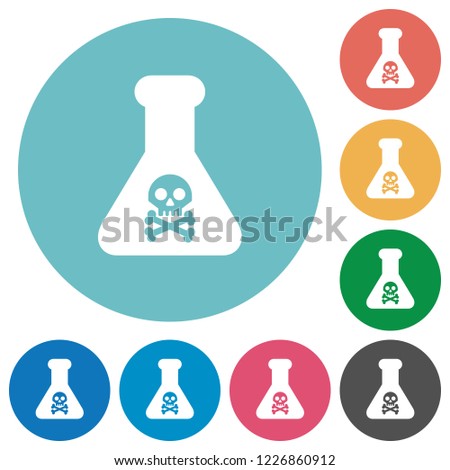 Dangerous chemical experiment flat white icons on round color backgrounds