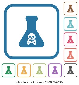 Dangerous chemical experiment simple icons in color rounded square frames on white background