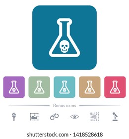 Dangerous chemical experiment white flat icons on color rounded square backgrounds. 6 bonus icons included