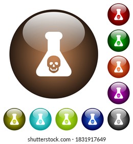 Dangerous chemical experiment white icons on round glass buttons in multiple colors