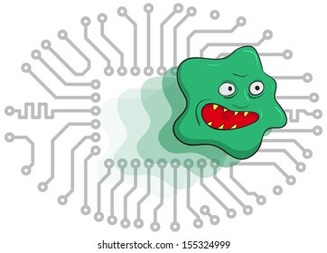 Dangerous computer virus has infected the electronics - funny vector graphics