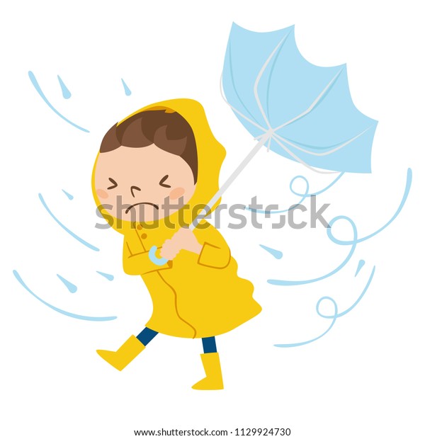 Dangerous Condition Rain Wind Blowingillustration Boy Stock Vector