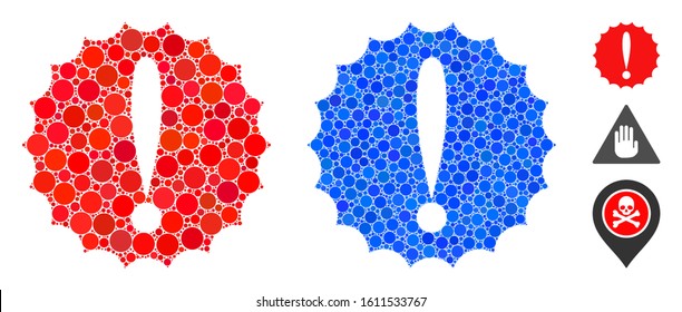 Dangerous conditions mosaic of filled circles in variable sizes and color hues, based on dangerous conditions icon. Vector filled circles are organized into blue mosaic.