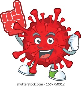 Dangerous coronaviruses presented in cartoon character design with Foam finger