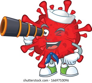 Dangerous coronaviruses in Sailor cartoon character design with binocular