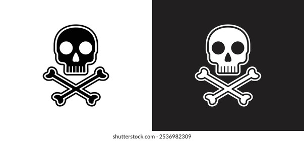 Dangerous crossbones and skull icon. Biohazard, Toxic, Danger warning icon, Crossbones and Skull vector icon flat.  Crossbones icon vector illustration in black and white background. 