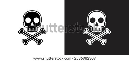 Dangerous crossbones and skull icon. Biohazard, Toxic, Danger warning icon, Crossbones and Skull vector icon flat.  Crossbones icon vector illustration in black and white background. 