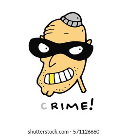 Dangerous cruel evil ruthless cunning insidious grinning unshaven bad classic criminal, robber or a terrorist in a black mask and hat with impunity is committing crimes such as robbery and kidnapping