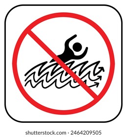 Dangerous current. Do not swim on sea, ocean, or river water banner sign illustration icon isolated on square white background. Simple flat drawing for poster prints and web icons.