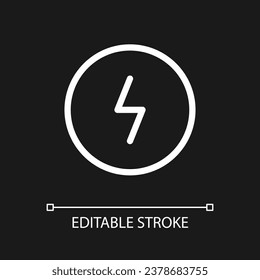 Dangerous current pixel perfect white linear ui icon for dark theme. Electrical power control. Vector line pictogram. Isolated user interface symbol for night mode. Editable stroke. Arial font used