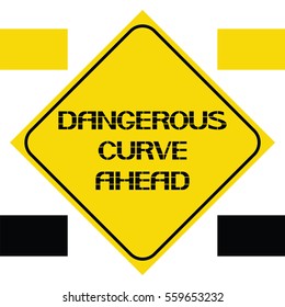 Dangerous curve ahead sign.
The diamond-shaped signs warning of the danger on the road yellow and black color.