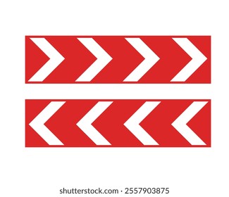 Dangerous Curve Direction Sign Featuring a Triangular Shape with Red Border and Chevron Arrows, Indicating the Direction to Follow in a Curve or Around Roadwork Areas, Available as a Vector File