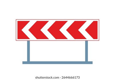 Dangerous curve direction sign featuring a triangular shape with red border and chevron arrows, indicating the direction to follow in a curve or around roadwork areas.