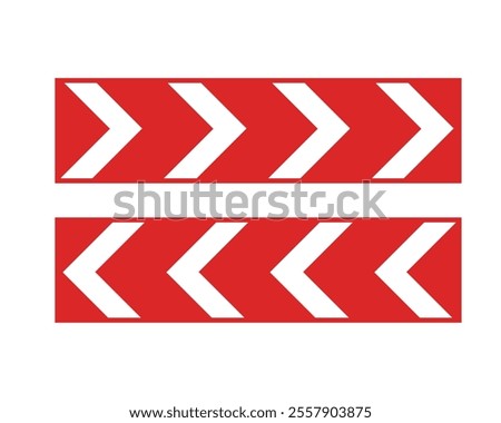 Dangerous Curve Direction Sign Featuring a Triangular Shape with Red Border and Chevron Arrows, Indicating the Direction to Follow in a Curve or Around Roadwork Areas, Available as a Vector File