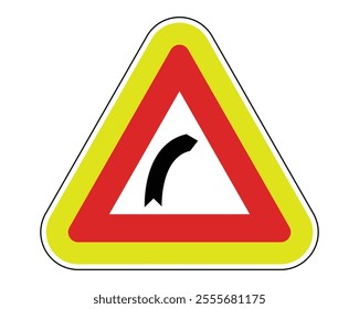 Dangerous Curve Warning Sign Featuring Red Triangle and Black Curved Arrow Icon, Indicating a Sharp Turn or Limited Visibility Ahead, Available as a Vector File