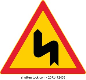 Dangerous curves, first bend to left , Gallery of All Warning signs, Road signs in Finland