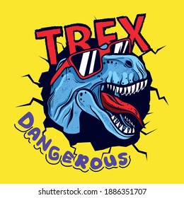 Dangerous dinosaur character design.Cool t rex vector print.Fun t-shirt design for kids.Vector illustration design for fashion fabrics, textile graphics, print.