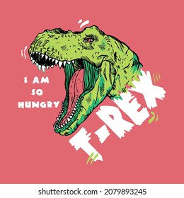 dangerous dinosaur head drawn as vector with typo for tee print