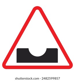 Dangerous dip warning sign, red triangle, black arrow, traffic symbol, Cautionary Road Sign.