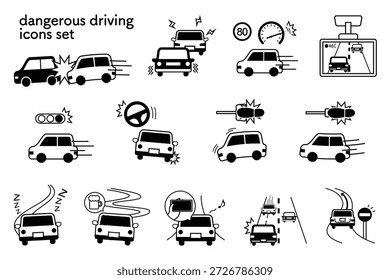 Dangerous Driving Behaviors and Traffic Violations Illustration Set