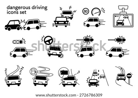 Dangerous Driving Behaviors and Traffic Violations Illustration Set