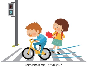 Conducta peligrosa Ilustración de una bicicleta que corre por un paso peatonal