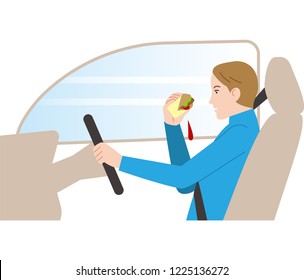 Dangerous driving.Driving while eating.