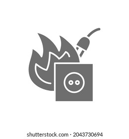 Dangerous electrical outlet, short circuit grey icon.