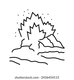 icône vectorielle dangereuse explosion de ligne de volcan. dangereux signe volcanique explosant. illustration noire du contour isolé