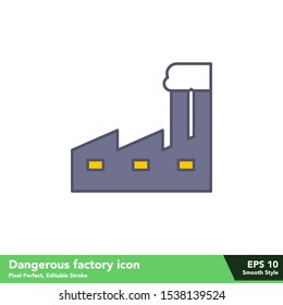 Dangerous factory icon in smooth style for use in website, apps or mobile, with pixel perfect and editable stroke eps 10