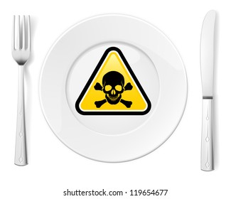 Dangerous food symbol represented by a Fork and Knife with a Plate and a graphic of a Poison sign