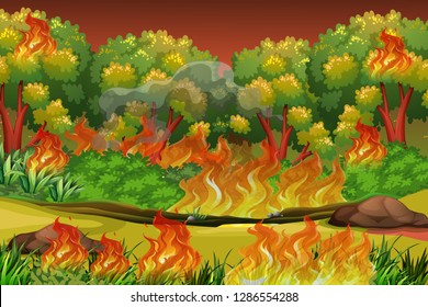 Dangerous forest fire background illustration